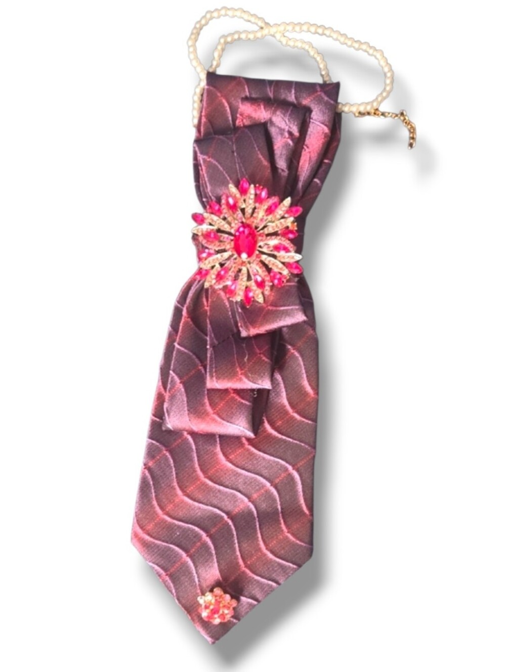 3/$60 Plum and Pink Cravat with Pink Crystal Brooches